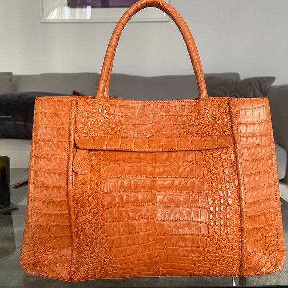 Nancy Gonzalez Orange Croc Handbag - Picture 1 of 16